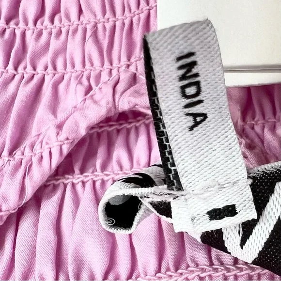 NWT GANNI COLOUR BLOCK Organic COTTON POPLIN SMOCKED MINI DRESS IN PHLOX PINK 38 - Picture 14 of 17